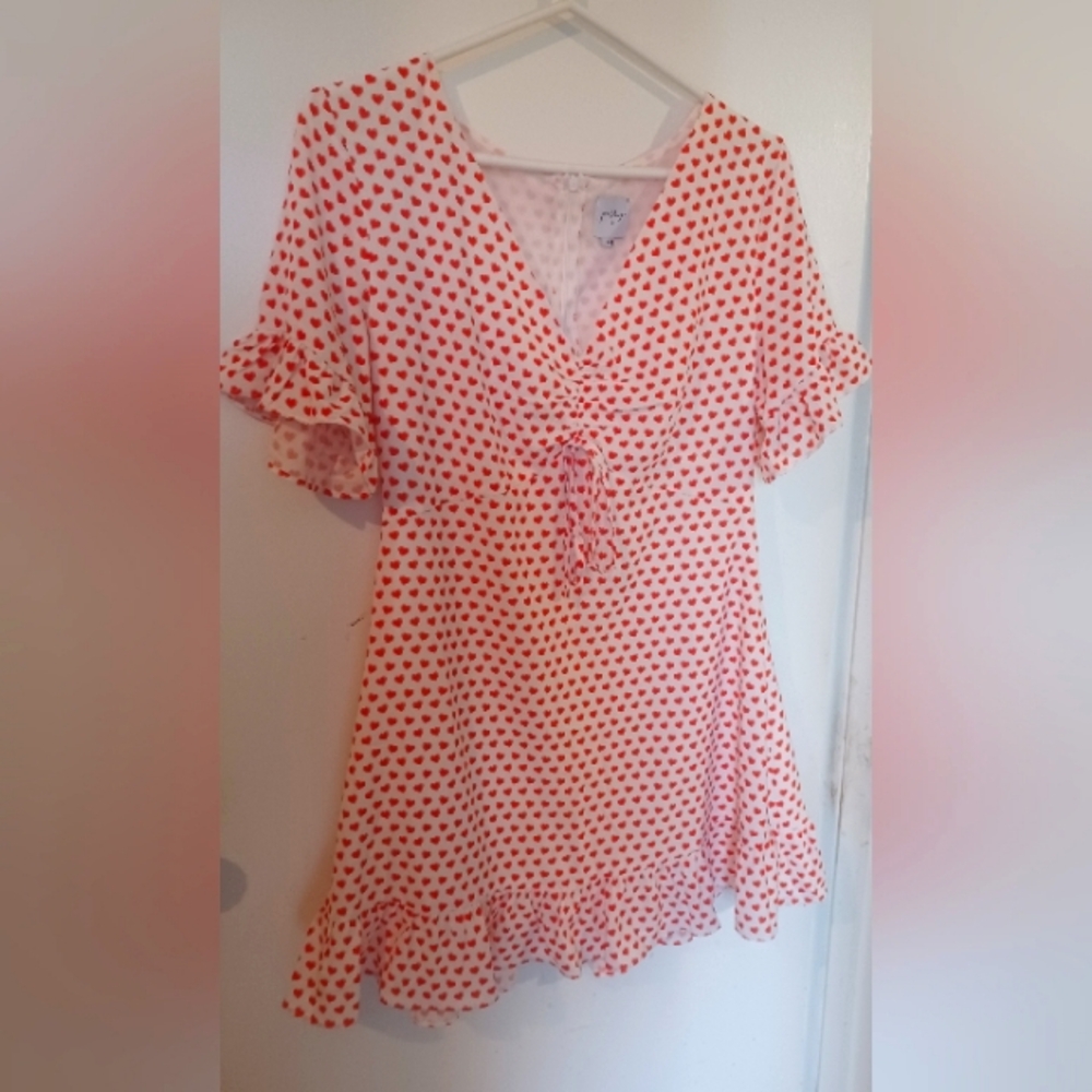 Red Heart Print Mini Dress
